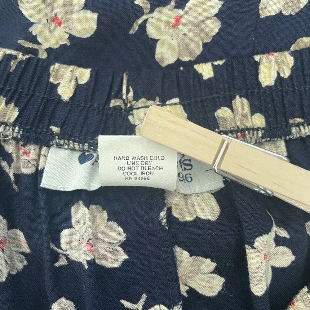 Vtg 90s Midi Skirt Size 12 Navy Blue Ditsy Floral A Line Cottage Boho Casual